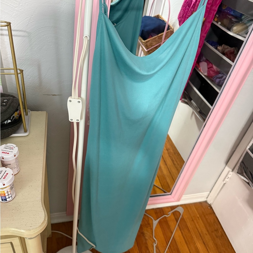 Fashion Nova Turquoise Cowl Slip Maxi Dress